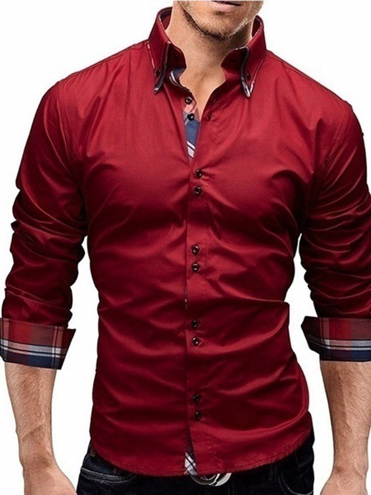 Camisa Justa Masculina Com Estampa Xadrez Casual Botão Lapela