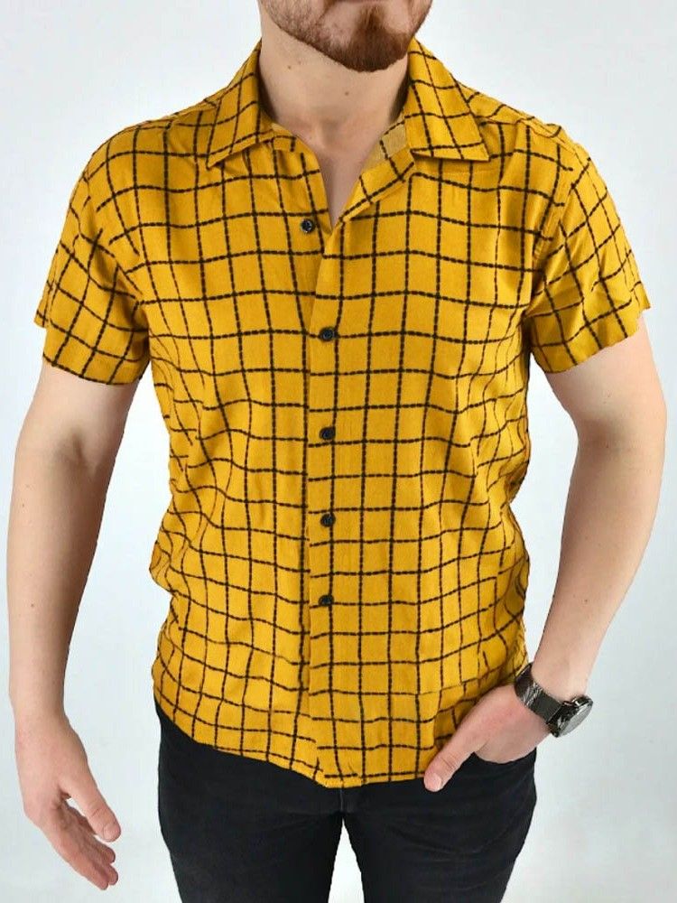 Camisa De Lapela Casual Masculina Com Peito Único