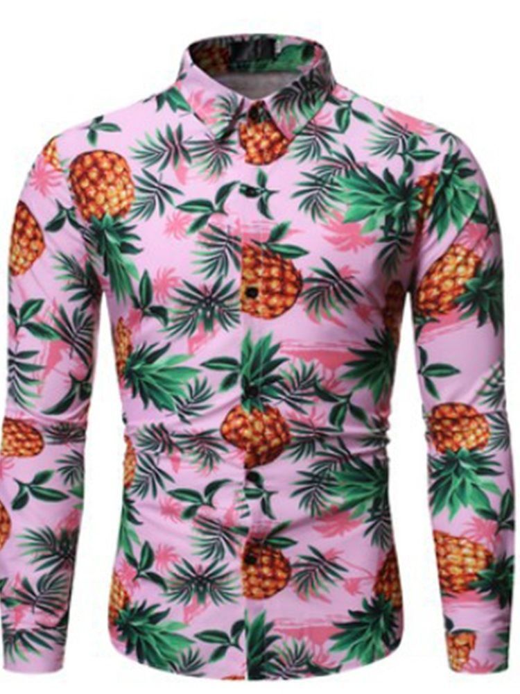 Camisa De Lapela Estampada Cor Block Spring De Peito Único Masculino