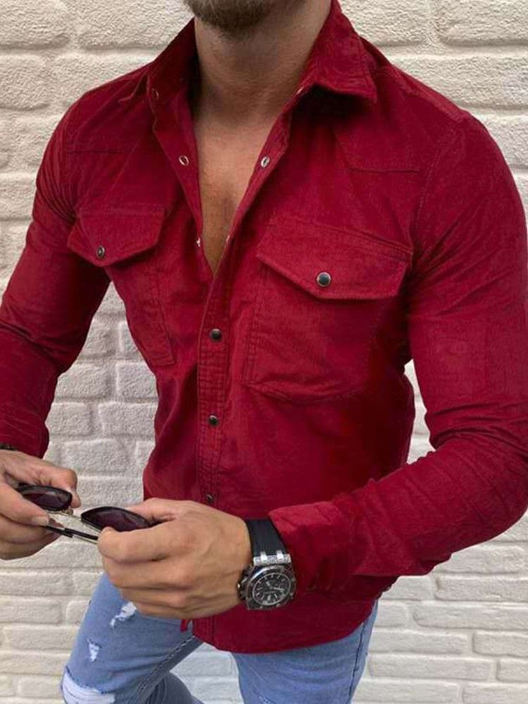 Camisa De Lapela Lisa Masculina Com Peito Único