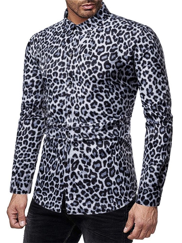 Camisa Masculina Casual Estampa Leopardo De Peito Único