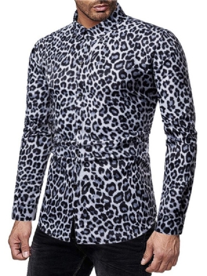 Camisa Masculina Casual Estampa Leopardo De Peito Único