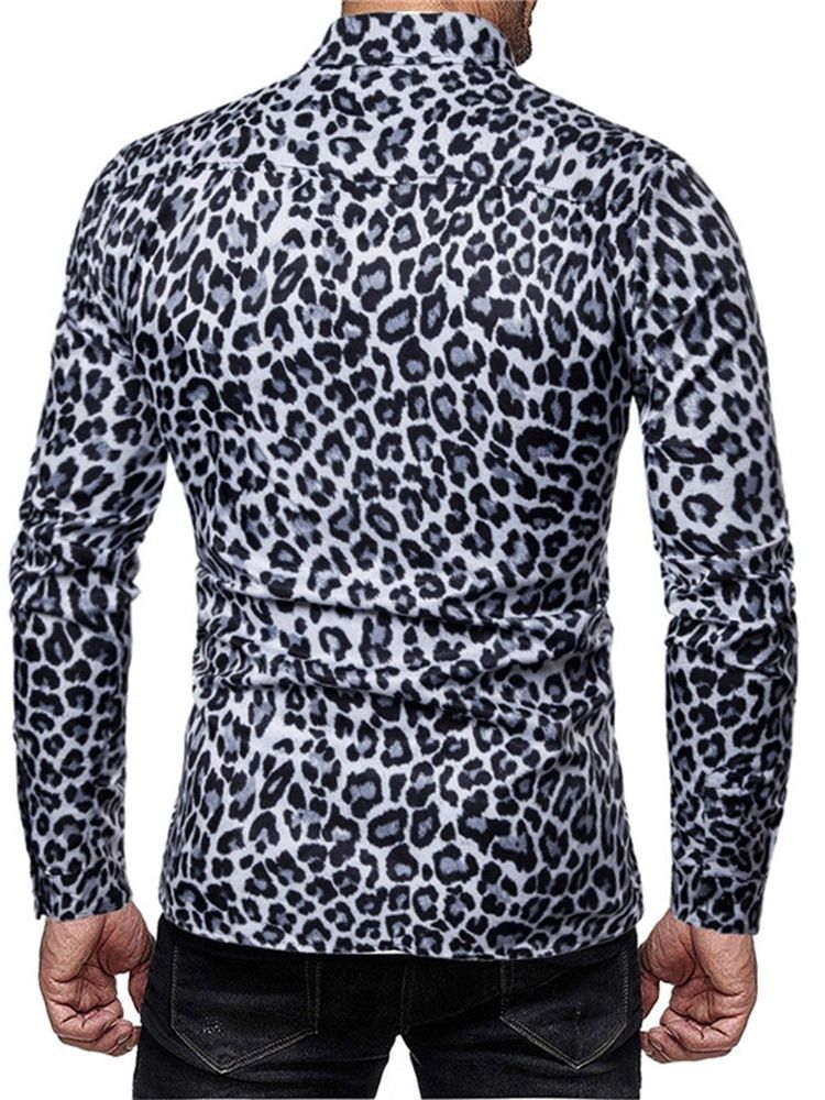 Camisa Masculina Casual Estampa Leopardo De Peito Único