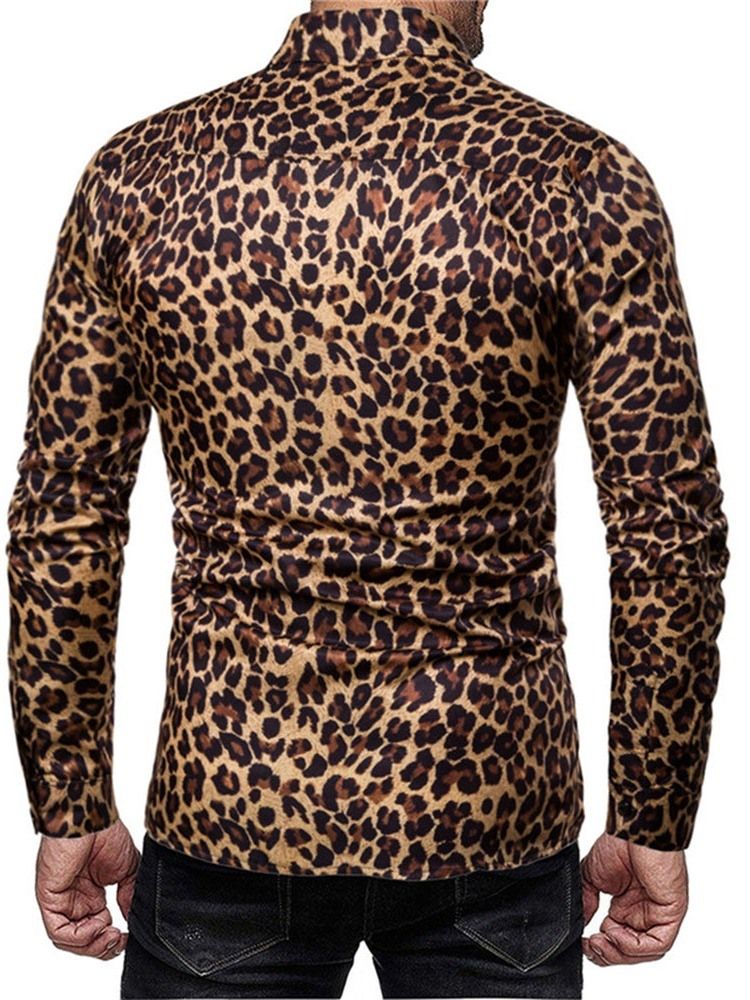 Camisa Masculina Casual Estampa Leopardo De Peito Único