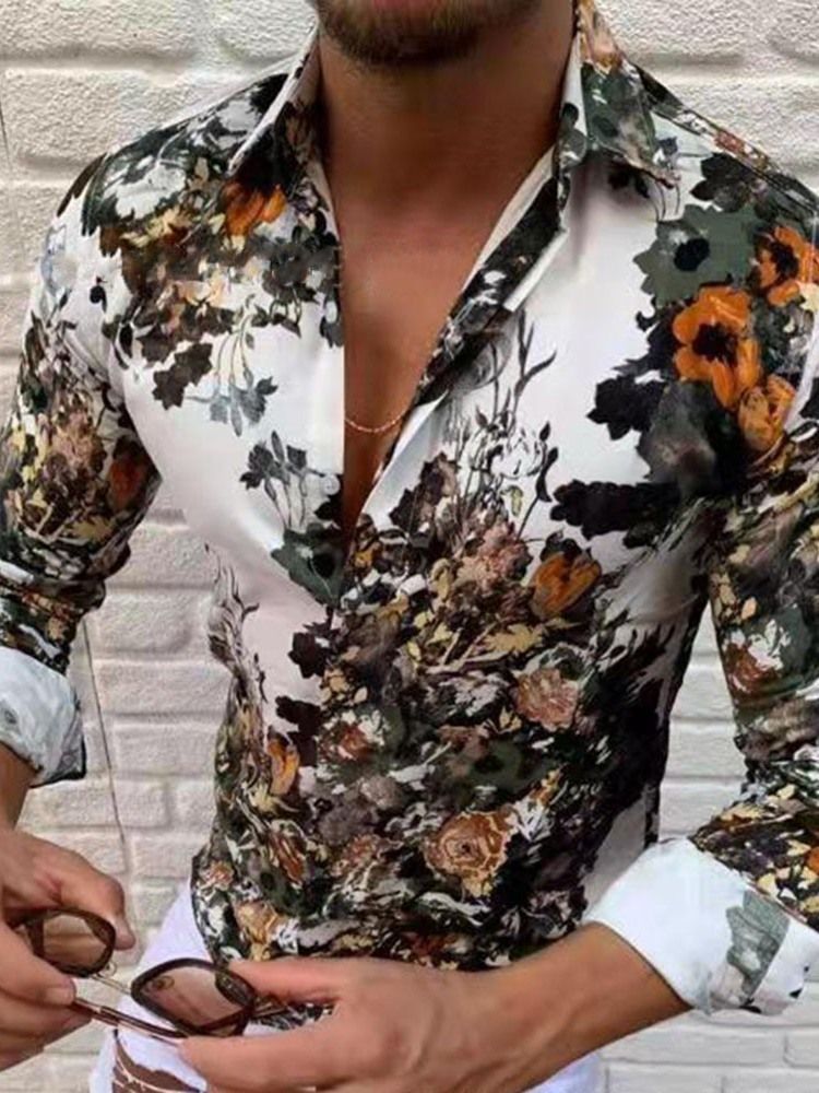 Camisa Masculina Casual Estampada De Lapela Slim