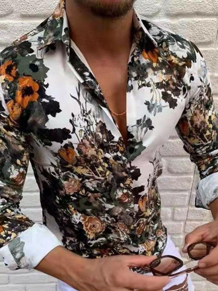 Camisa Masculina Casual Estampada De Lapela Slim