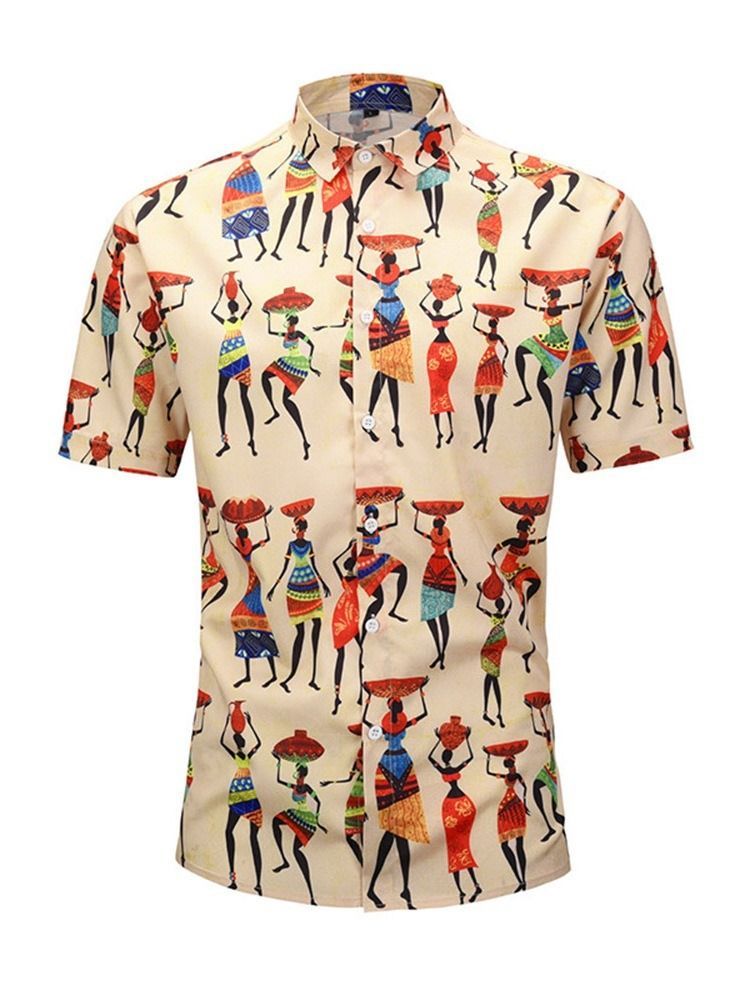 Camisa Masculina Casual De Lapela De Verão Com Peito Único Cartoon