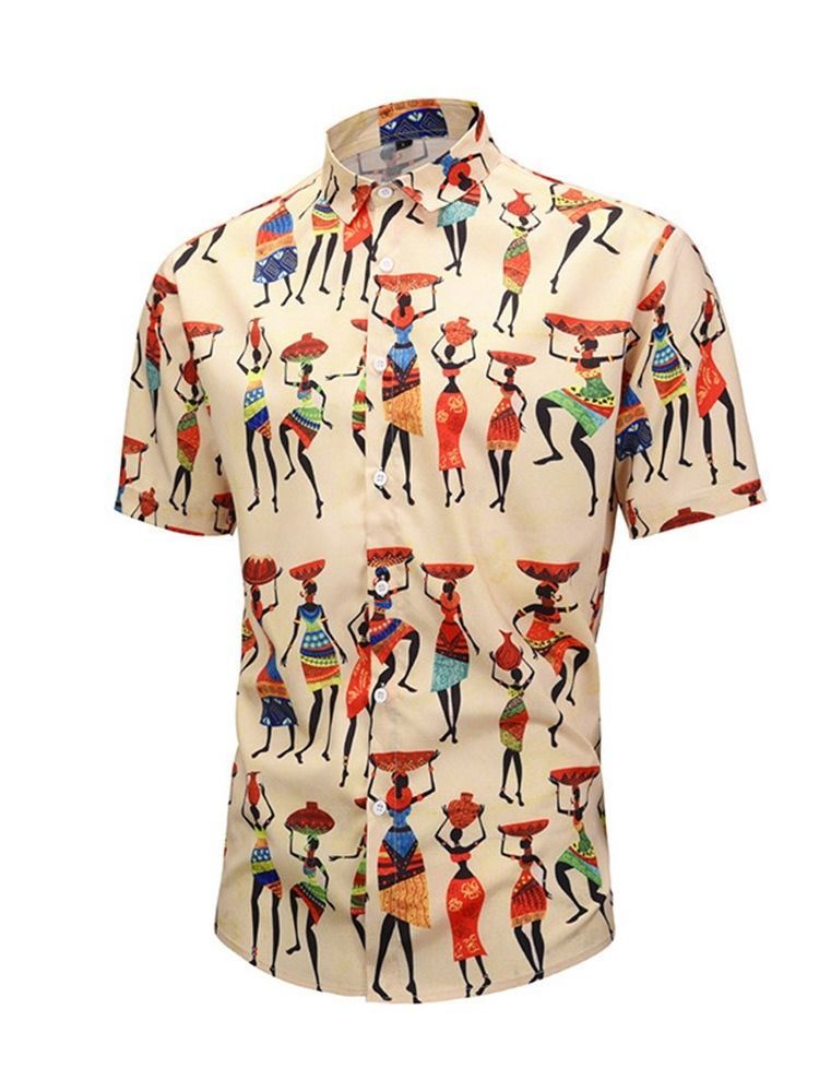 Camisa Masculina Casual De Lapela De Verão Com Peito Único Cartoon