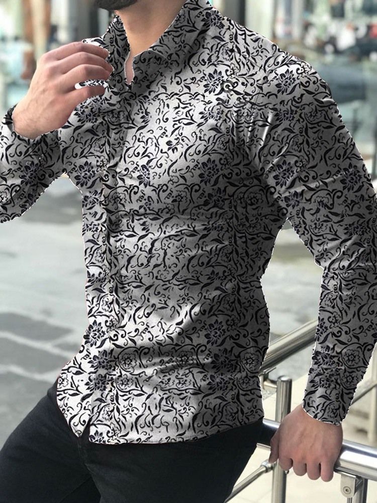 Camisa Masculina Com Estampa Casual Floral De Peito Único