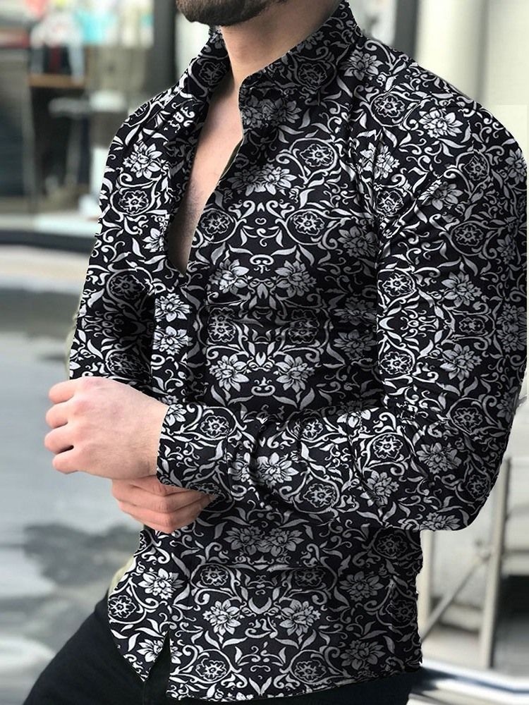 Camisa Masculina Com Estampa Casual Floral De Peito Único