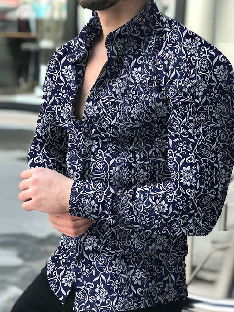 Camisa Masculina Com Estampa Casual Floral De Peito Único