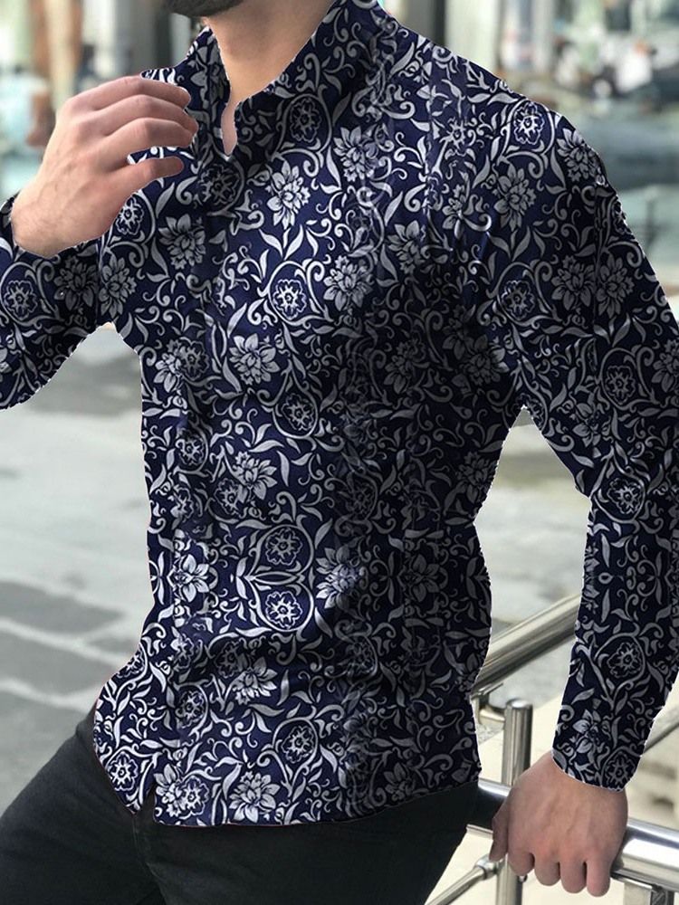 Camisa Masculina Com Estampa Casual Floral De Peito Único