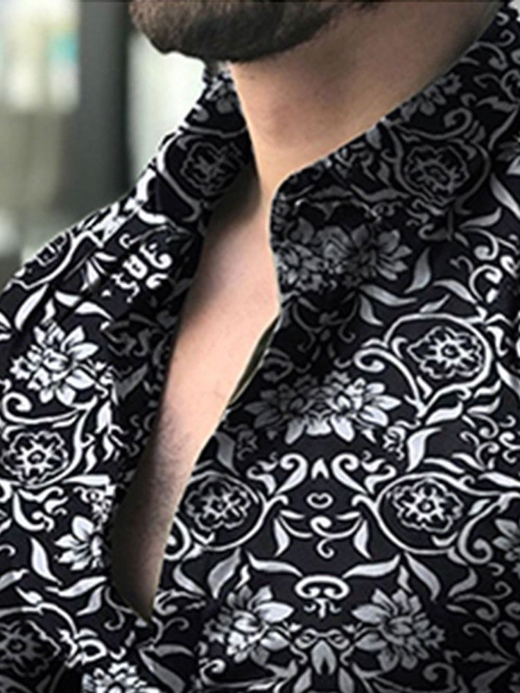 Camisa Masculina Com Estampa Casual Floral De Peito Único