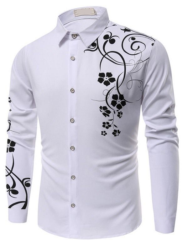 Camisa Masculina De Estampa Floral Casual Slim Com Peito Único