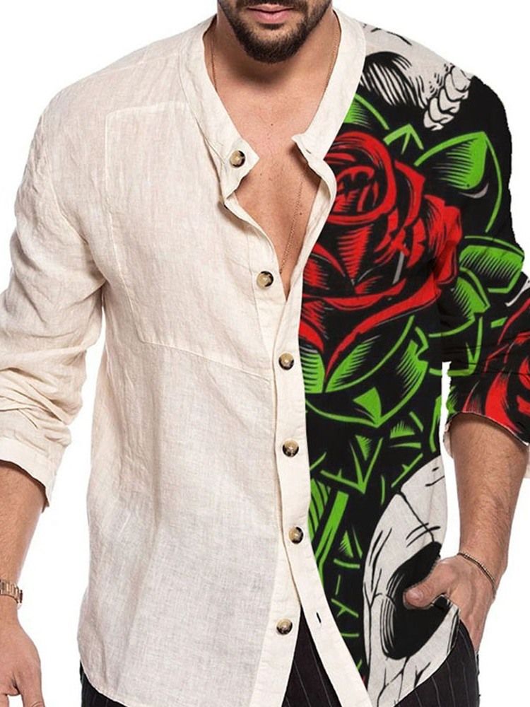 Camisa Masculina De Estampa Floral Com Peito Único