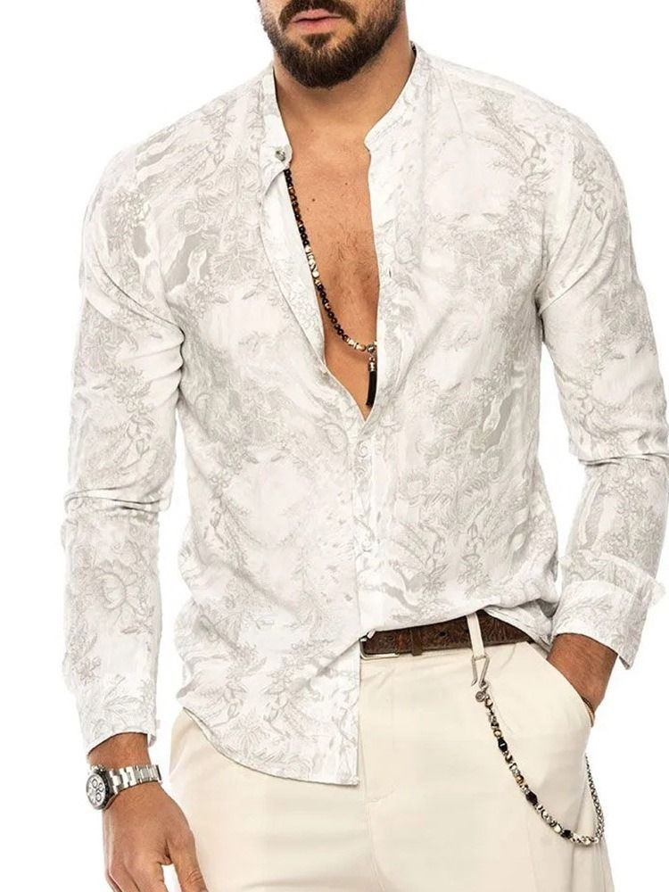 Camisa Masculina De Estampa Floral Slim Com Peito Único