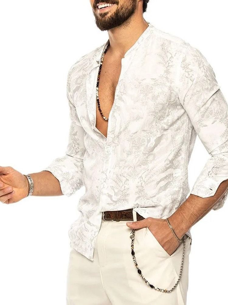 Camisa Masculina De Estampa Floral Slim Com Peito Único