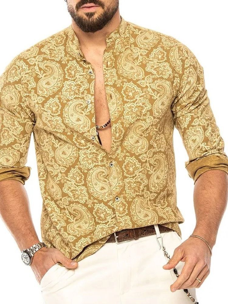 Camisa Masculina De Estampa Floral Slim Com Peito Único