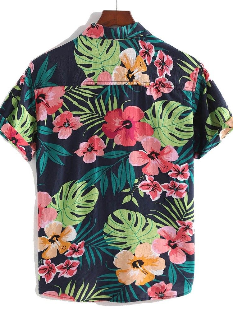 Camisa Masculina Estampada Casual Floral Lapela De Peito Único