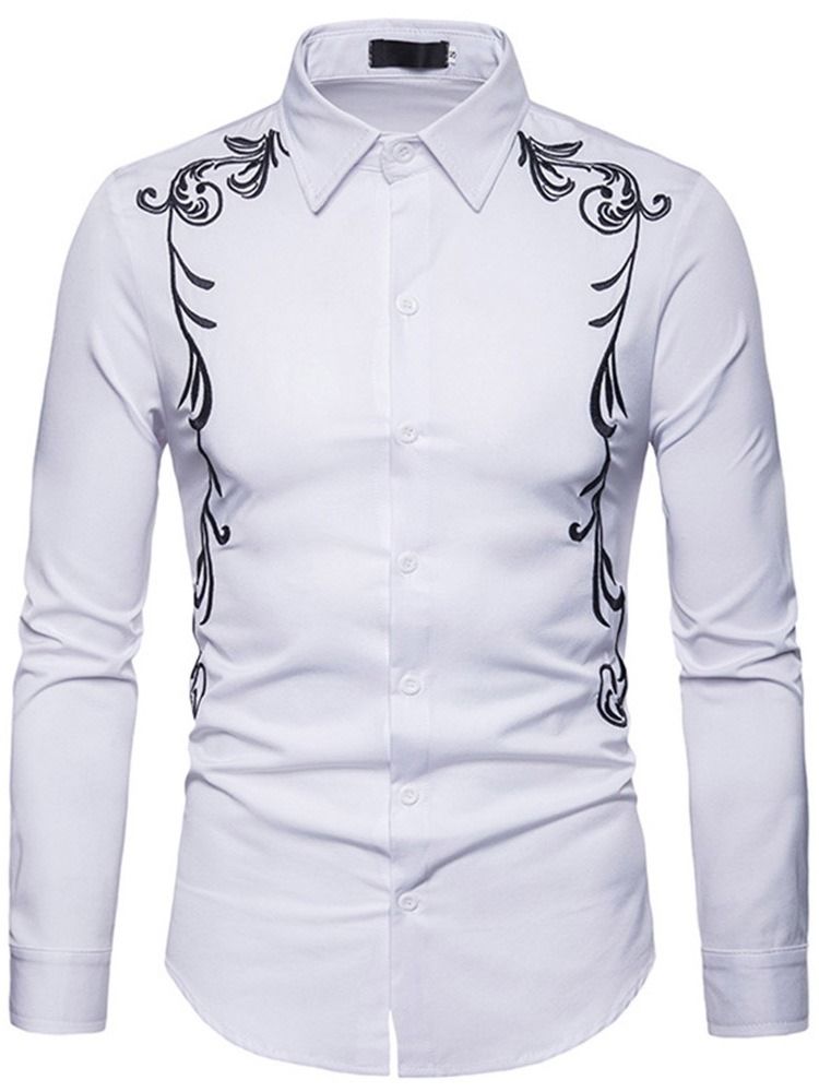 Camisa Masculina De Lapela Bordada Slim Com Peito Único