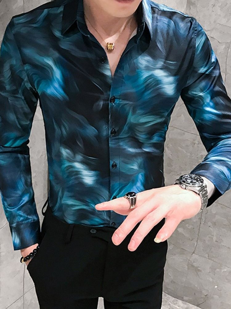 Camisa Masculina De Lapela Estampada Casual Com Estampa Única