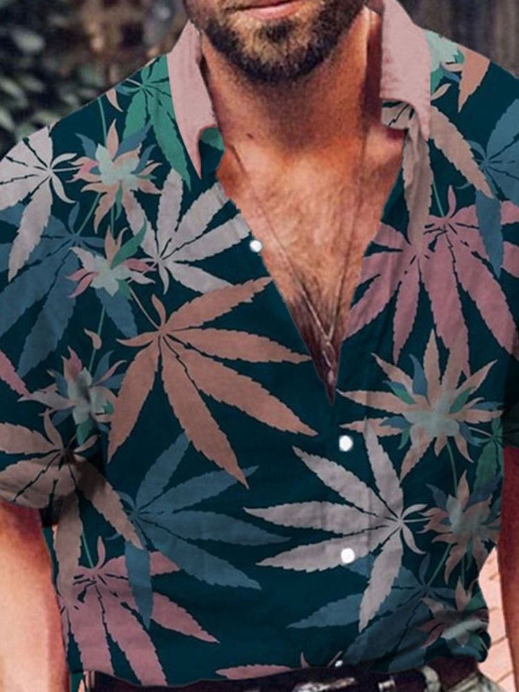 Camisa Masculina De Lapela Estampada Solta Com Peito Único