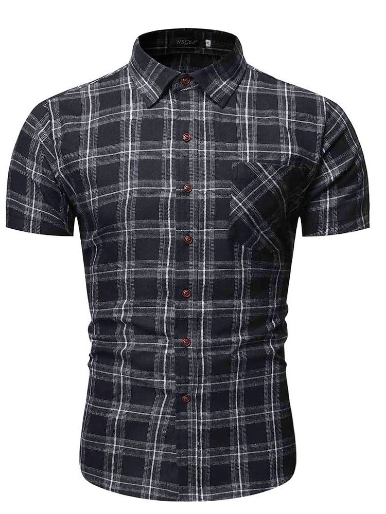 Camisa Masculina De Lapela Estampada Xadrez De Peito Único