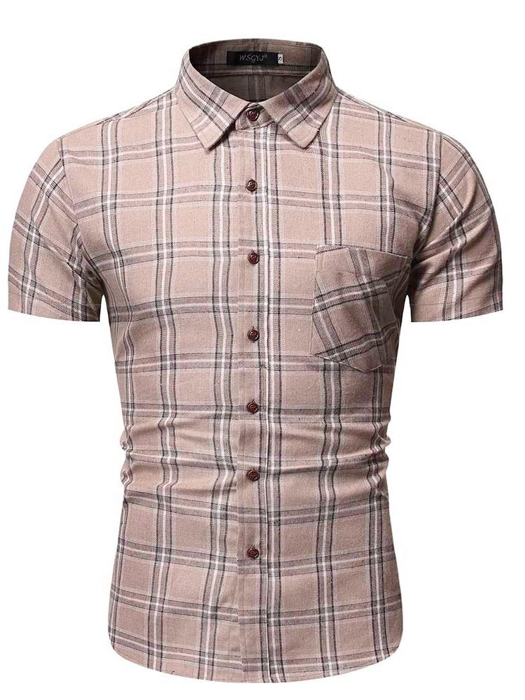 Camisa Masculina De Lapela Estampada Xadrez De Peito Único