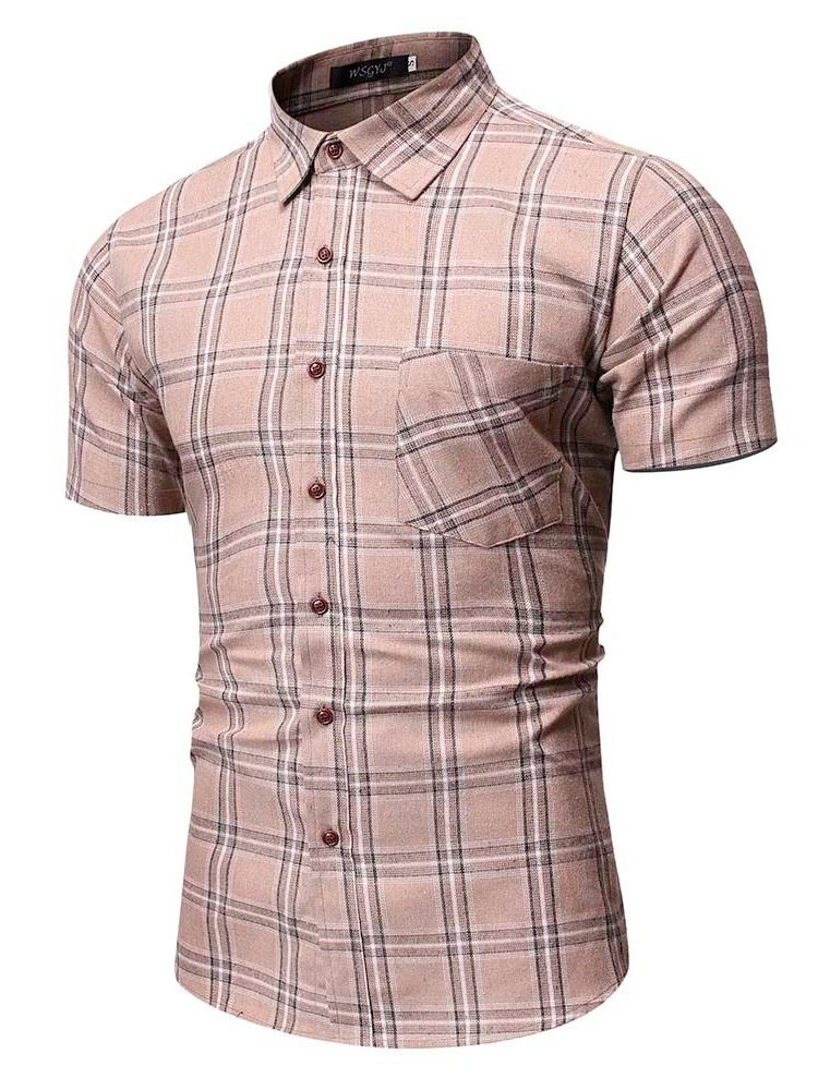 Camisa Masculina De Lapela Estampada Xadrez De Peito Único