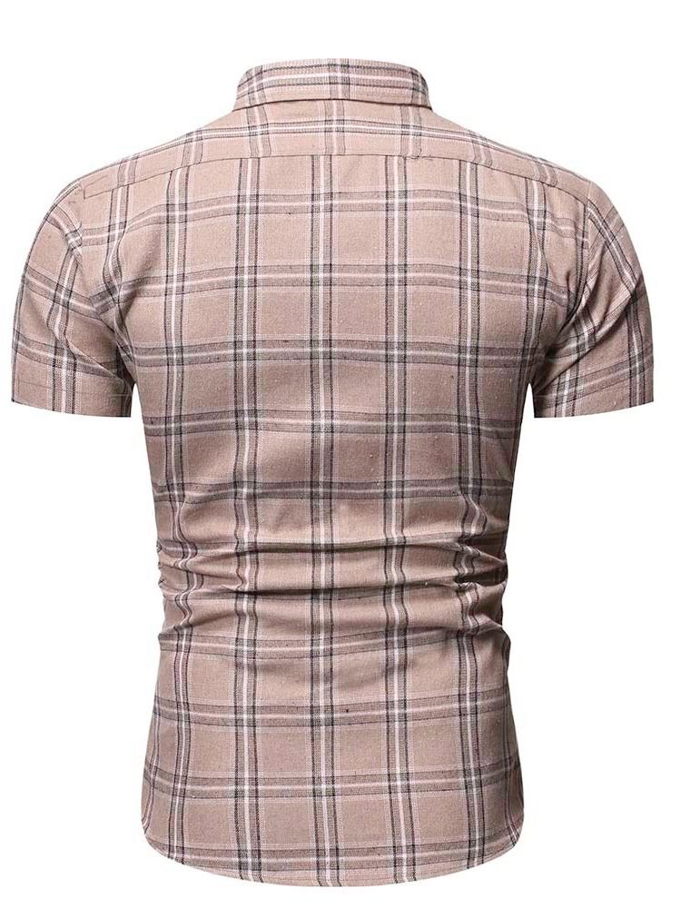 Camisa Masculina De Lapela Estampada Xadrez De Peito Único