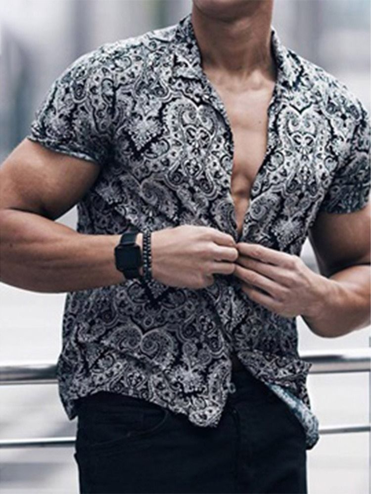 Camisa Masculina De Lapela Larga Solta Com Peito Único