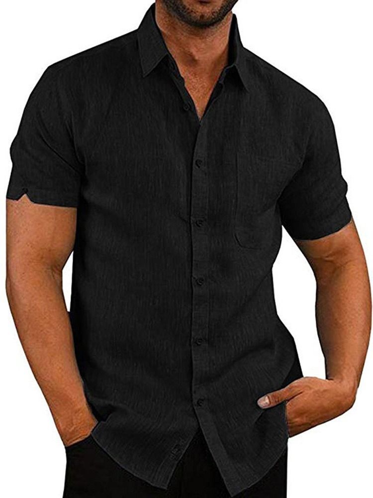 Camisa Masculina De Lapela Lisa De Bolso Com Peito Único