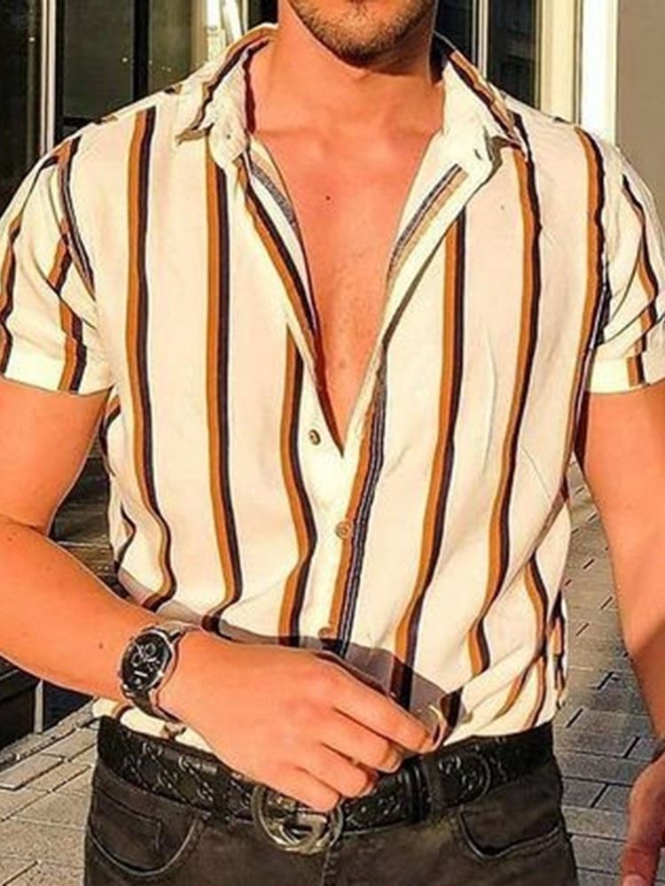 Camisa Masculina De Lapela Listrada De Peito Único