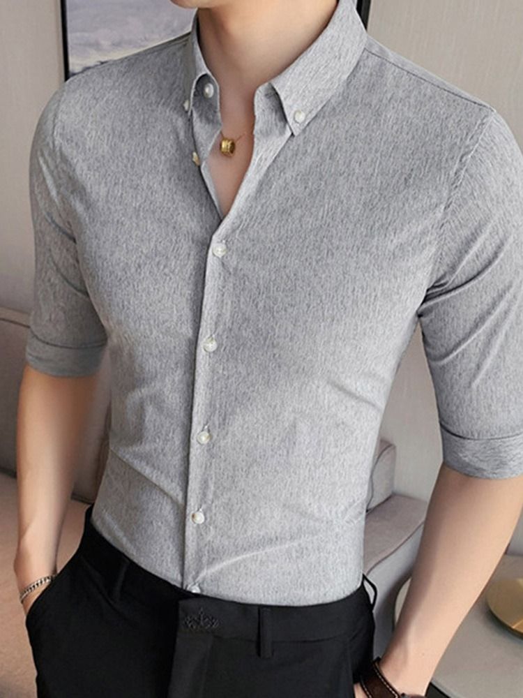 Camisa Masculina De Lapela Simples Slim Com Peito Único