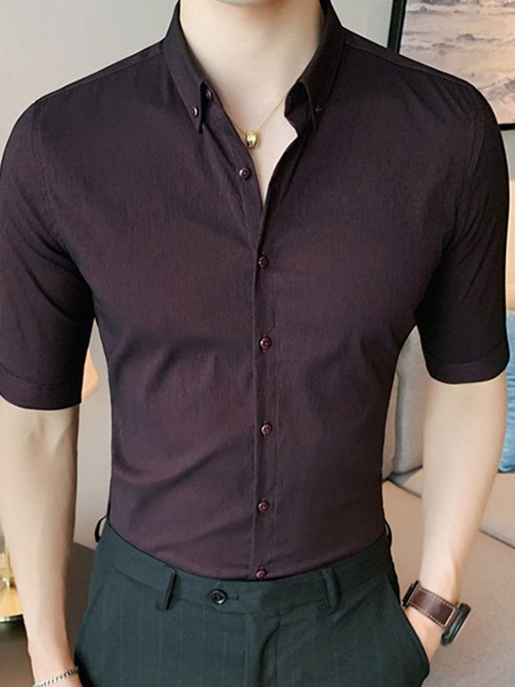 Camisa Masculina De Lapela Simples Slim Com Peito Único