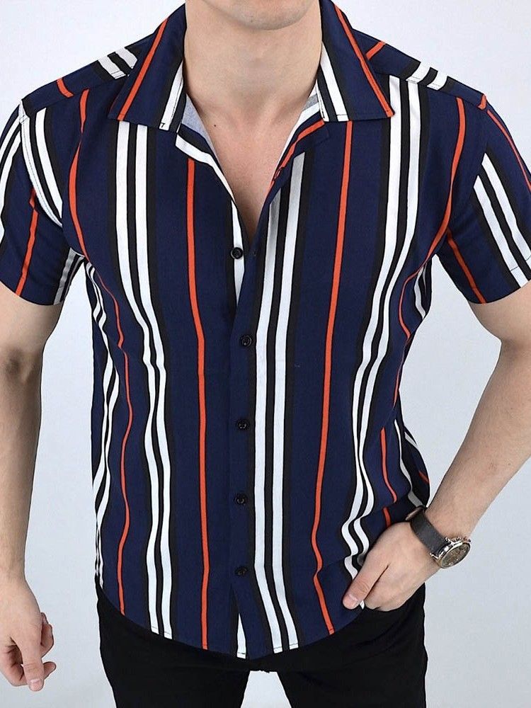 Camisa Masculina De Listra Casual Com Botão De Peito Único