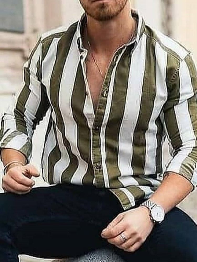 Camisa Masculina De Peito Único Com Listra Lapela