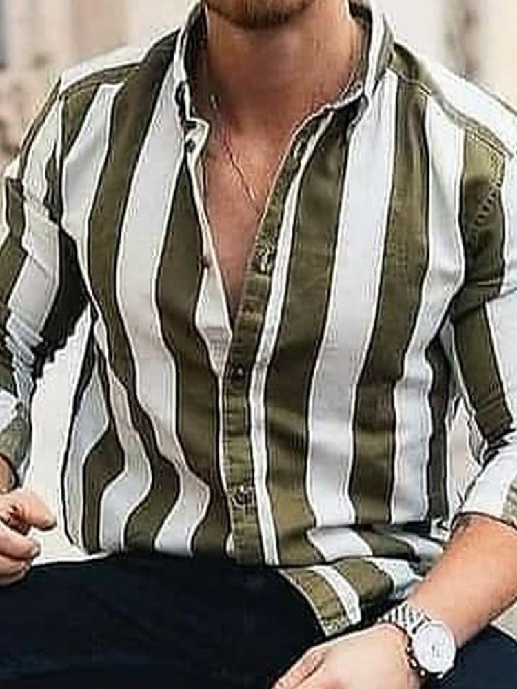 Camisa Masculina De Peito Único Com Listra Lapela