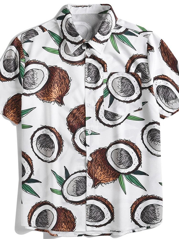 Camisa Masculina Solta Com Estampa De Lapela Colorida