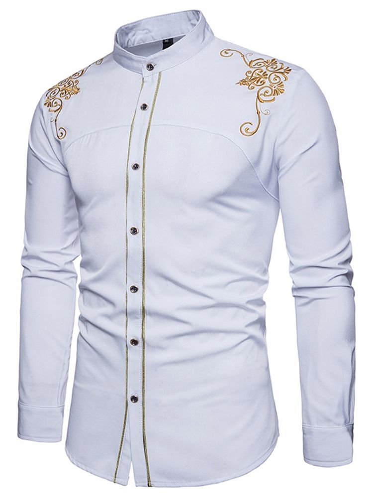 Camisa De Peito Único Masculino Com Bordado Dourado Liso