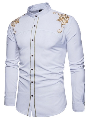 Camisa De Peito Único Masculino Com Bordado Dourado Liso