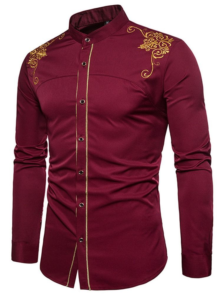 Camisa De Peito Único Masculino Com Bordado Dourado Liso