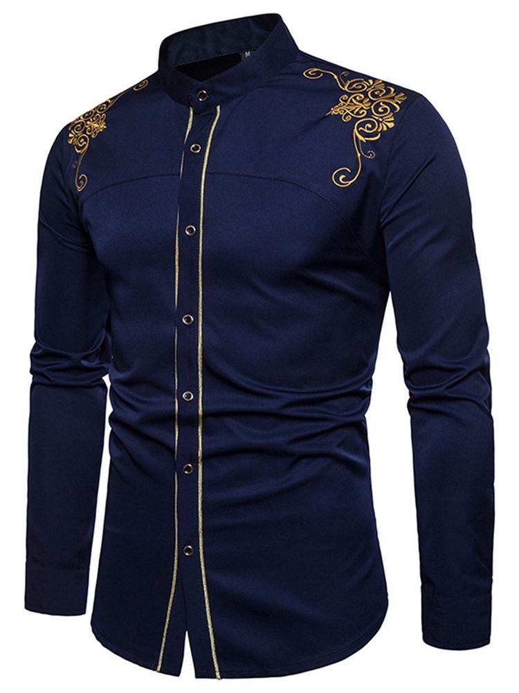 Camisa De Peito Único Masculino Com Bordado Dourado Liso