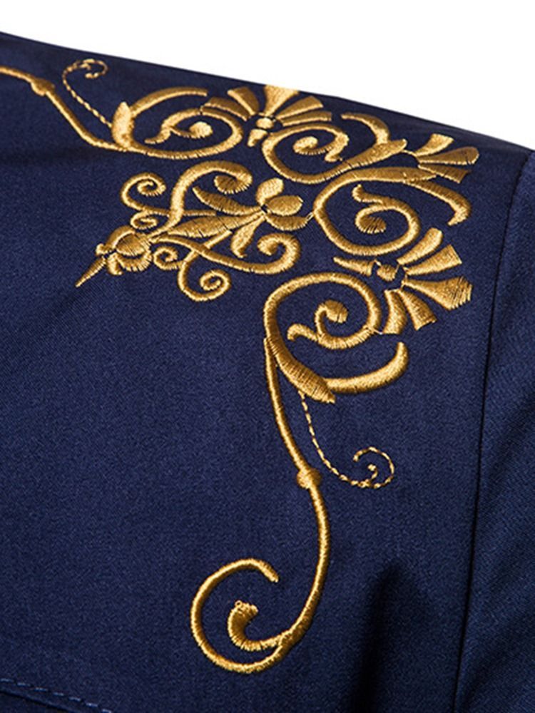 Camisa De Peito Único Masculino Com Bordado Dourado Liso