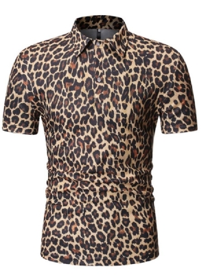 Camisa Polo Masculina Casual Com Botão Leopardo