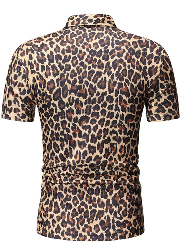 Camisa Polo Masculina Casual Com Botão Leopardo