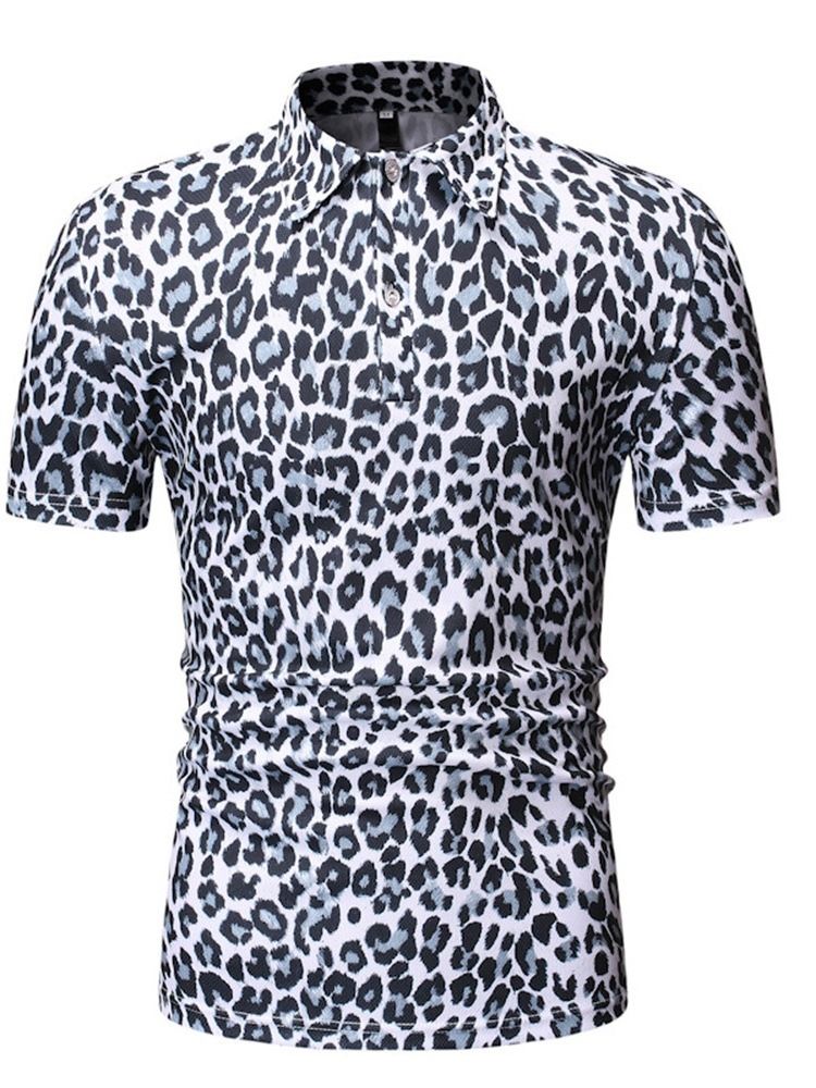 Camisa Polo Masculina Casual Com Botão Leopardo