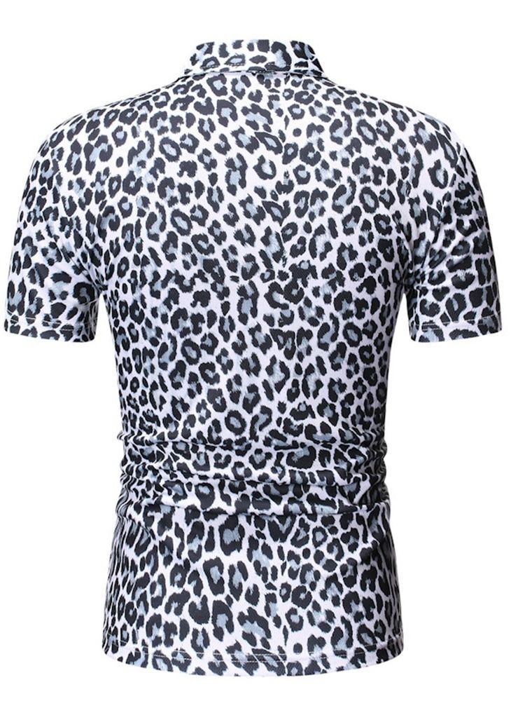 Camisa Polo Masculina Casual Com Botão Leopardo