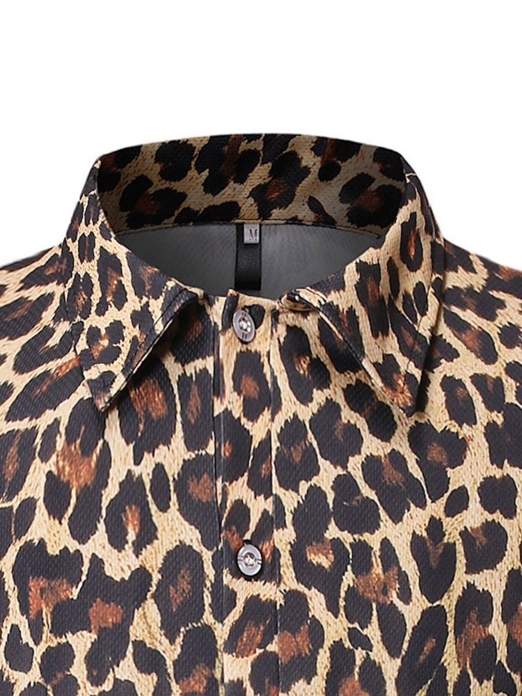 Camisa Polo Masculina Casual Com Botão Leopardo