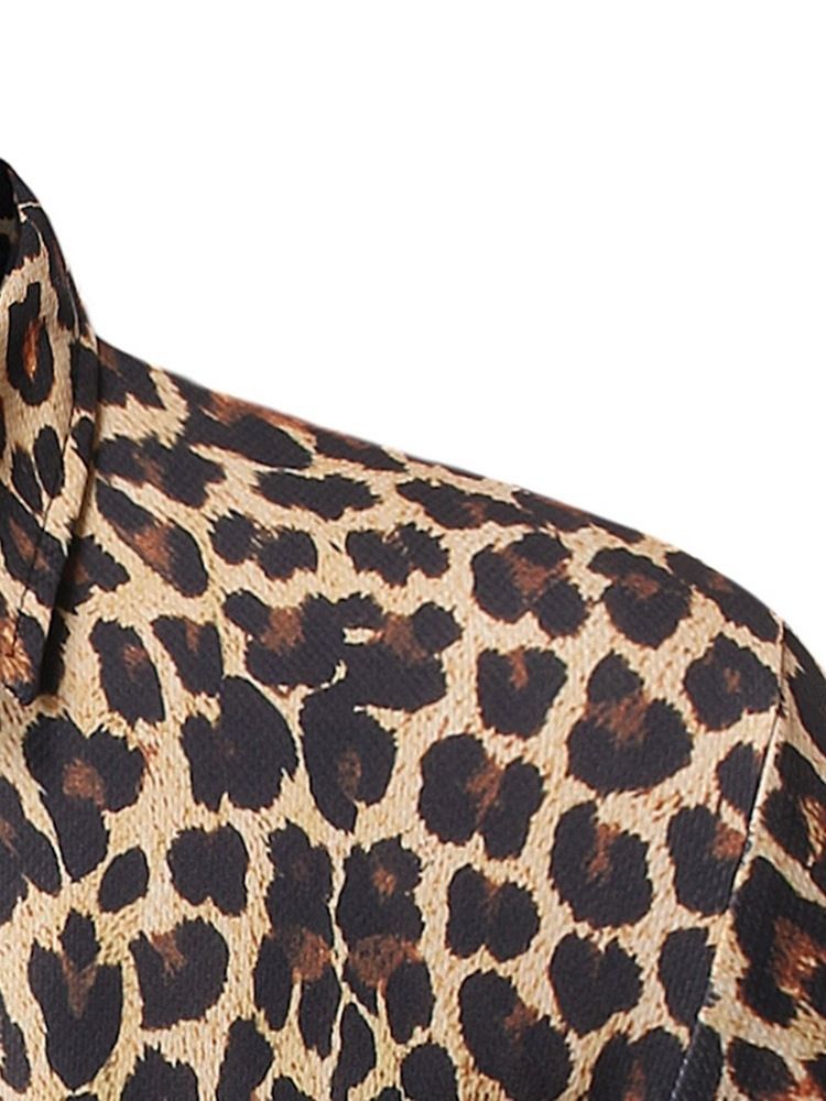 Camisa Polo Masculina Casual Com Botão Leopardo